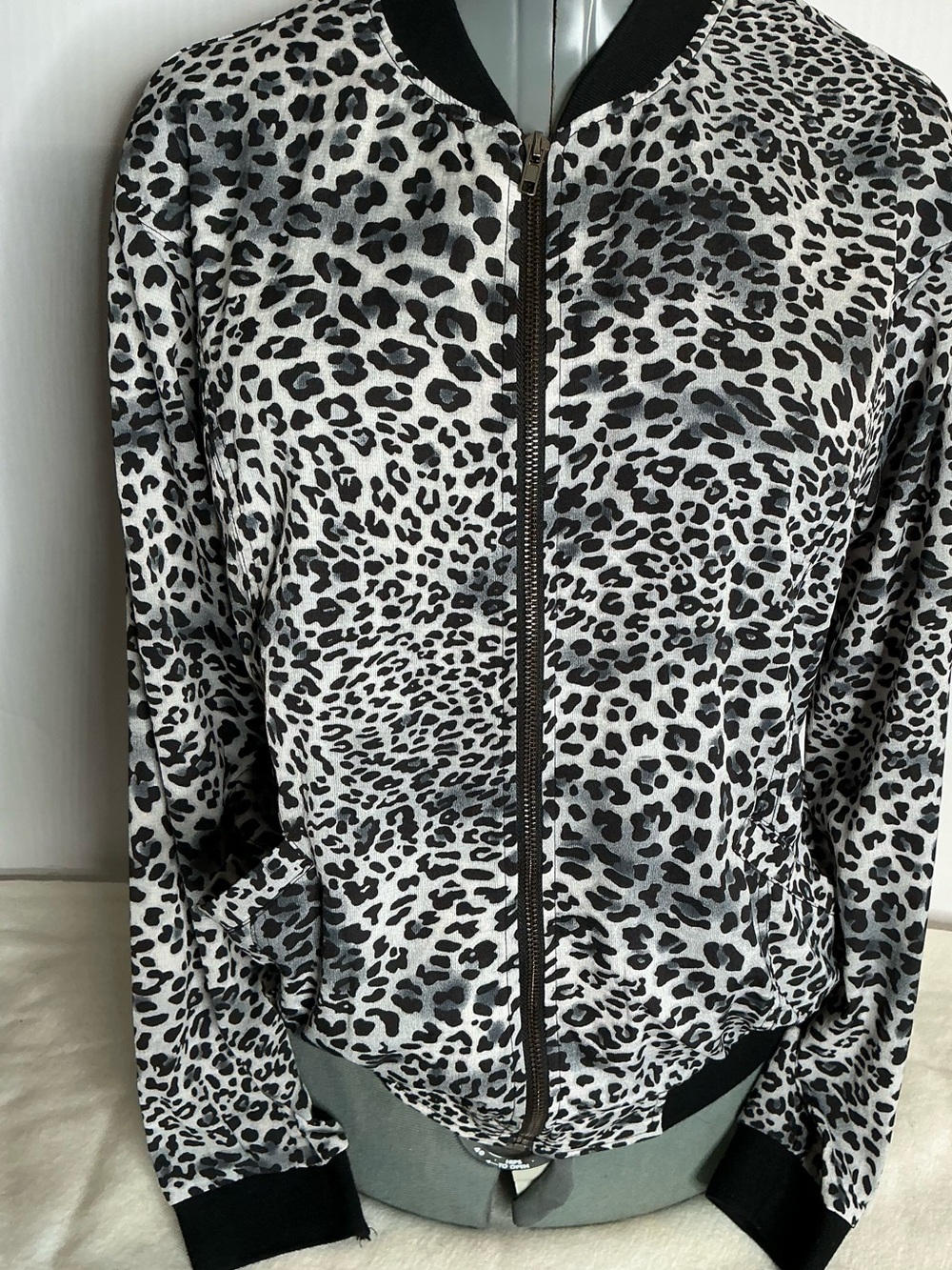 Kori Black & White Leopard-Print Bomber Jacket